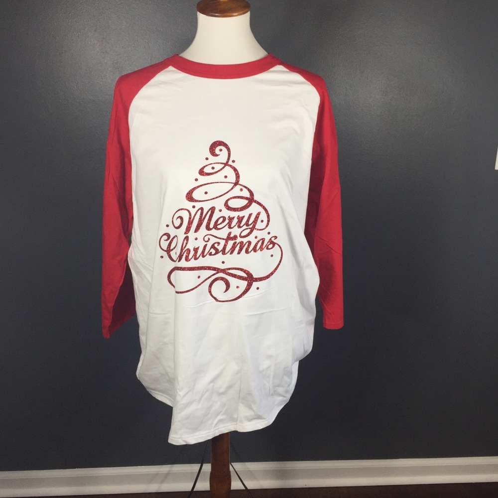 Merry Christmas Tree Baseball Graphic Tee